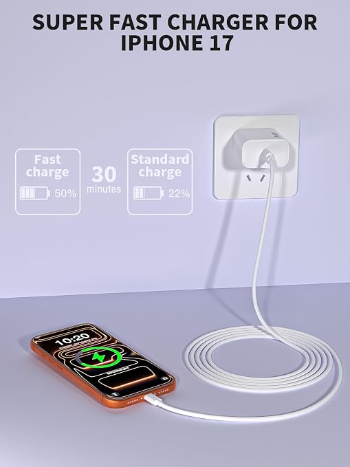 USB C Charger Block Fast Charging iPhone 17 Pro Charger40-60W Dynamic AdapterMax 60 Watt Fast Apple USBC Plug Compatible with iPhone 17 16 15 14 13 12 11 SeriesiPad Mini Pro AirMacBook AirAirPods