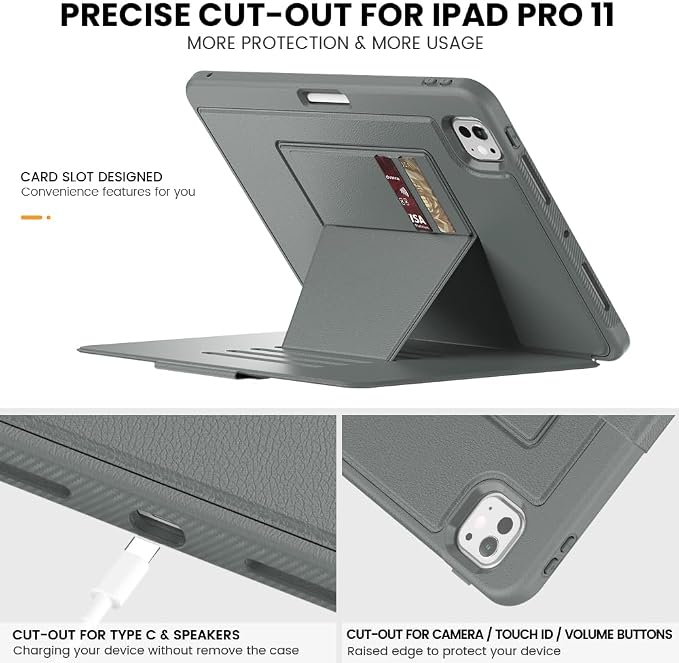 for iPad Pro 11 inch Protective Case M5 2025/M4 2024: Heavy Duty Shockproof Case with Pencil Holder - 360°Rotating Handle/Stand - Screen Protector - Shoulder Strap Black/Sky Blue