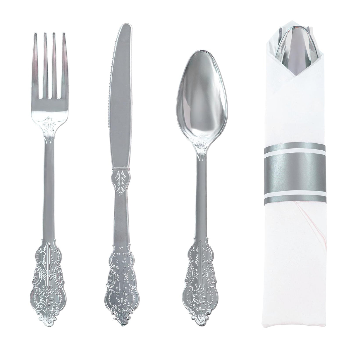 WELLIFE 75 Pack Gold Plastic Cutlery,Pre Rolled Silverware Set Disposable,Gold Disposable Utensils,Includes: 75 Forks, 75 Knives, 75 Spoons, 75 Napkins, Plastic Silverware