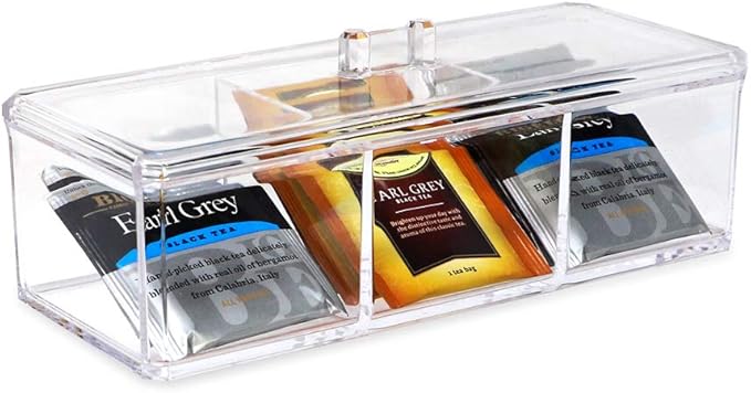 Isaac Jacobs 3-Compartment Clear Acrylic Rectangular Stackable Organizer with Lid, Multi-Sectional Drawer Tray, Storage Solution for Makeup, Craft Supplies, for Bathroom, Kitchen, Office (1, Clear)