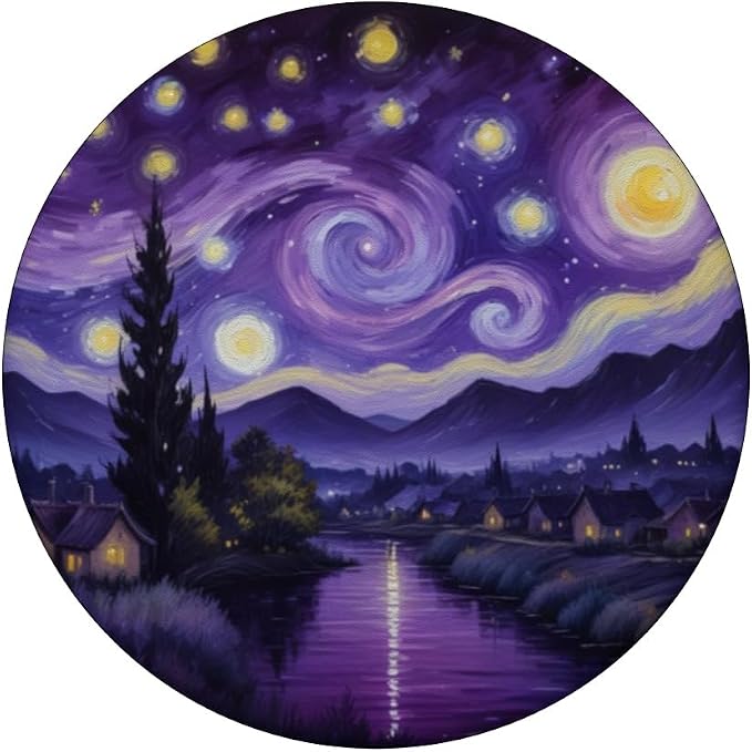 Purple Night Sky Landscape Illustration Print PopSockets PopWallet for MagSafe