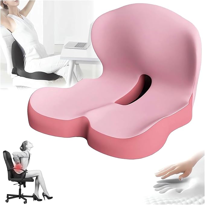 Memory Foam L-Shaped Integrated Seat Cushions for Car Truck Driver Ergonomic L Shape Lumbar Cushion Sciatica Back Pain Relief Office Chair Butt and Back Support Pillow Long Driving Booster Seat (E1)