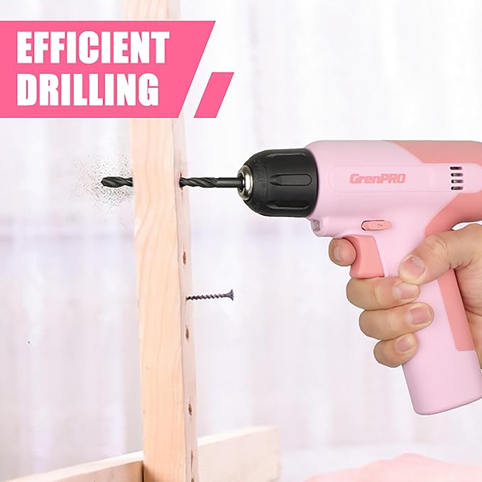 Cordless Drill, 7.2V Power Drill Set with 23pcs Acessories, 3/8" Keyless Chuck, Built-in LED, Type-C Charge Cable, Cleaning Brush Head, Pink Electric Screwdriver for Women