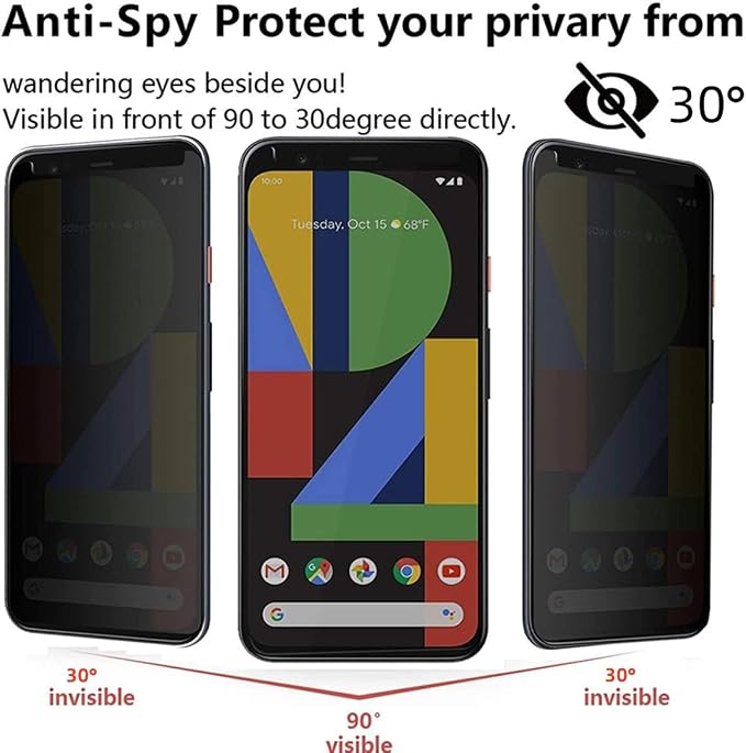 3 Pack Privacy Screen Protector for Google Pixel 4 9H Hardness [Anti-Scratch] Full Coverage Anti-Spy Tempered Glass Film for Google Pixel 4 [Don’t Support Fingerprint Unlock] | 9H Hardness Anti-Spy T