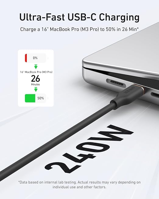 Anker USB C Cable 240W Type C Fast Charging (2-Pack 6 ft Black + White) | USB 2.0 for iPhone 17 / 16 / 15 Series MacBook Pro 2020 and More