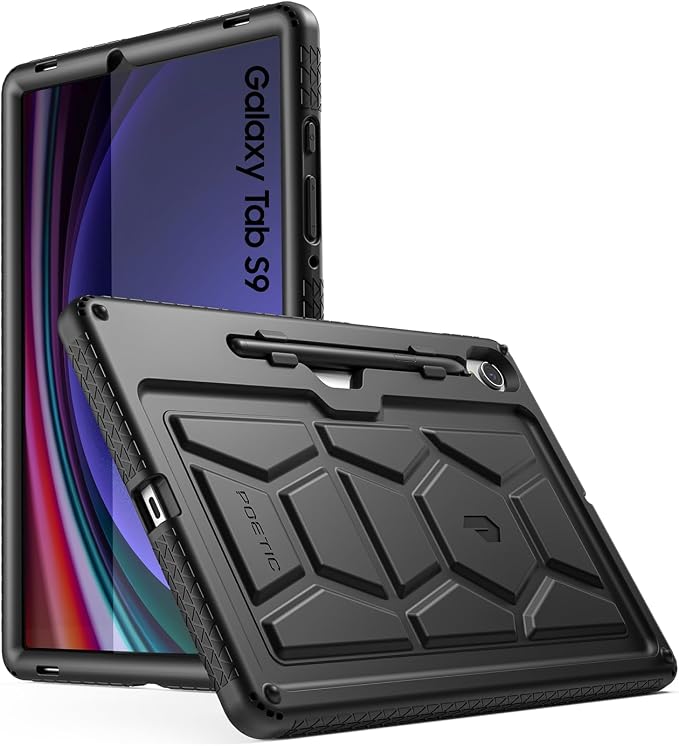 Poetic TurtleSkin Case for Samsung Galaxy Tab S10 FE Plus (2025 Release) 13.1 inch Case with S Pen Holder Heavy Duty Shockproof Kids Friendly Protective Silicone Cover Black