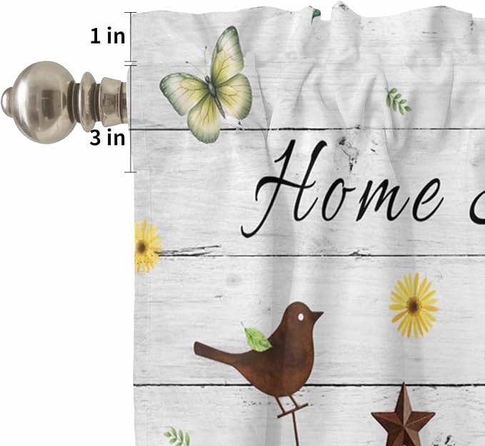 Kitchen Curtains Tiers and Valance Set of 3, Sunflowers Dog Light Filtering