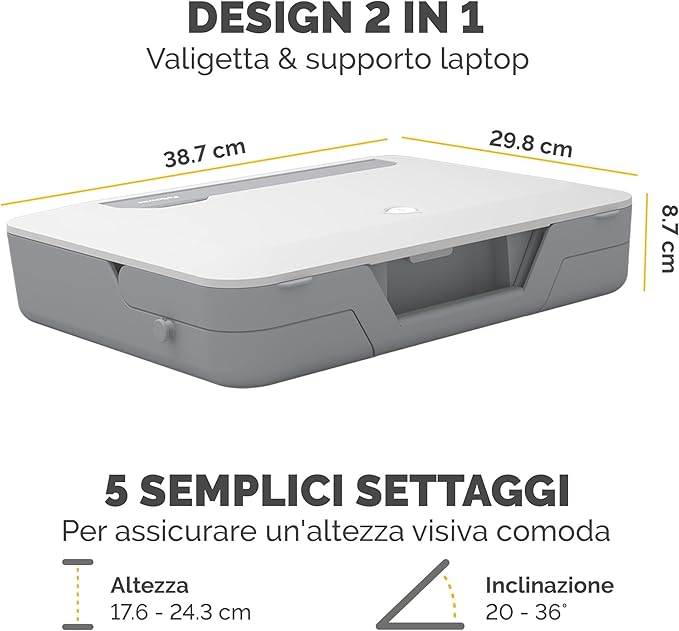 Fellowes Portable Laptop Stand Carry Case - Breyta™ 2-in-1 Design with 5 Height Adjustments - Ideal for Hybrid Work - 100% Recyclable - White