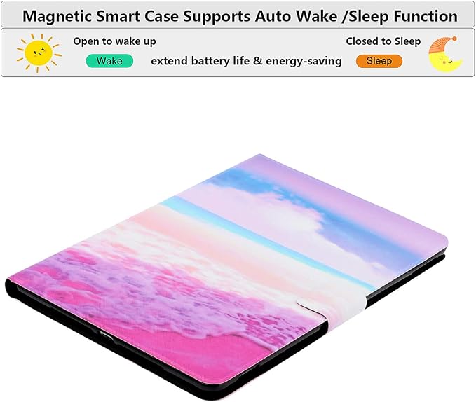 for Apple iPad 9th/8th/7th Generation 10.2 Inch Case 2021/2020/2019Smart PU Leather Folio Stand Magnetic Wallet with Card Pockets [Auto Wake/Sleep] Soft TPU Shockproof Cover Pink Beach Sea