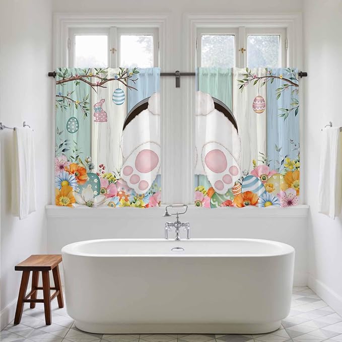 Easter Kitchen Curtains 54 Inch Long 2 Panel Set, Rod Pocket Window Curtains