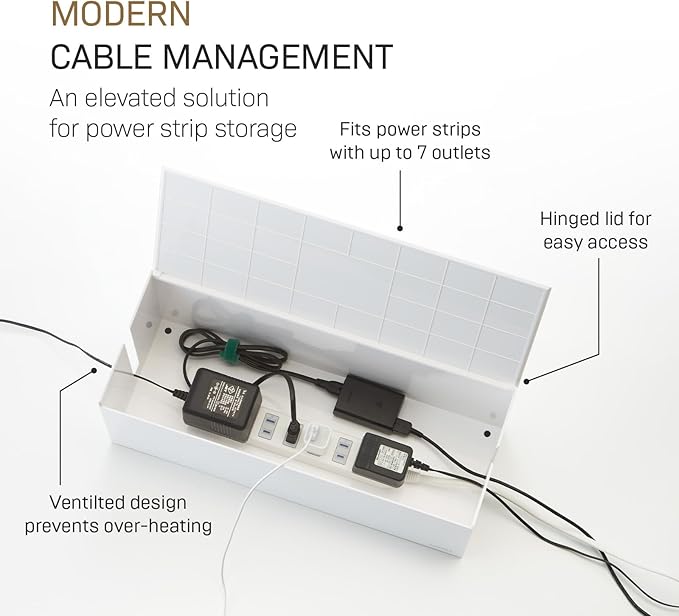YAMAZAKI Home Cable Management Box – Cord Organizer Box with Lid, Minimalist Cable Storage for Office, Abs Plastic - Abs Plastic