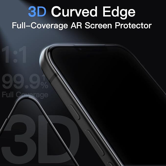 JETech Infinity AR Screen Protector for iPhone 17 Pro AR Anti-Reflective Coating 9H+ 3D Full Coverage Tempered Glass Military-Grade Shatterproof Smudge-Resistant Easy Install 1-Pack