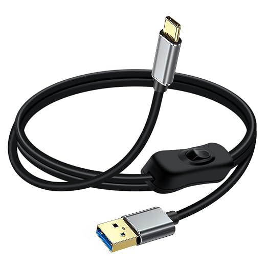 10Gbps USB C Cable with Switch USB 3.0 High Speed Data Transfer Cable with Gold Plated Plug 60W 3A for Laptops PC Phone Car (Black 1.6FT / 0.5 m)