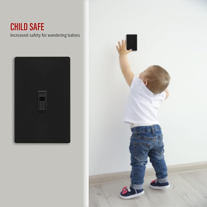ENERLITES Screwless Toggle Switch Wall Plate, Child Safe Light Switch Cover, Standard Size 1-Gang 4.68" x 2.93", Unbreakable Polycarbonate Thermoplastic, UL Listed, SI8811-BK, Glossy, Black