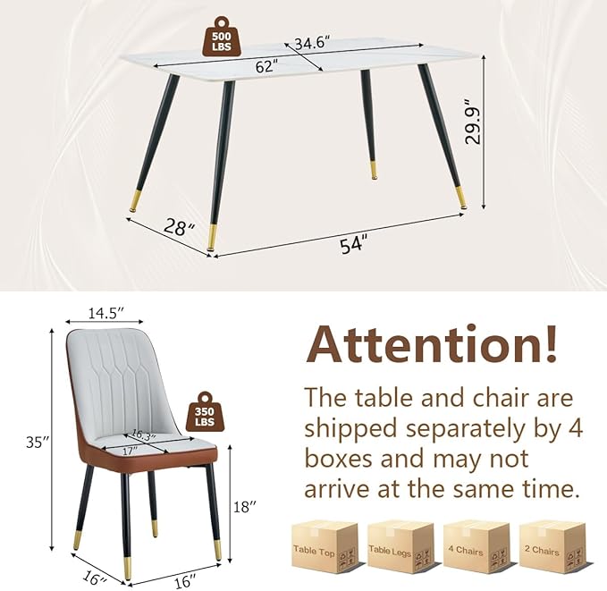 7 Piece Modern Dining Set, 62'' Sintered Stone Dinner Table for 6, Easy to Assemble