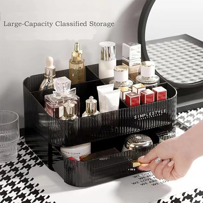 MIUOPUR Makeup Organizer with Stackable Drawers, Bathroom Vanity Organizers and Storage, Ideal for Desk and Dresser Countertops, Great for Cosmetics, skincare, Lipsticks, Nail Care -Black