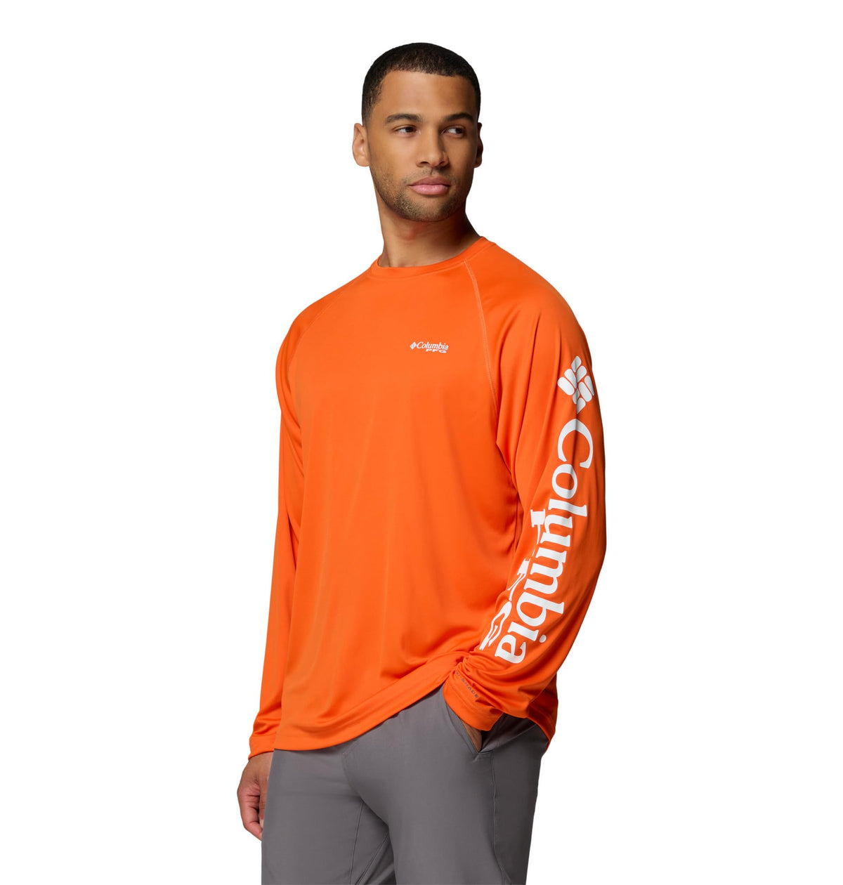 Columbia Men's PFG Terminal Tackle Long Sleeve Fishing Shirt, Spark Orange/White Logo, 5X
