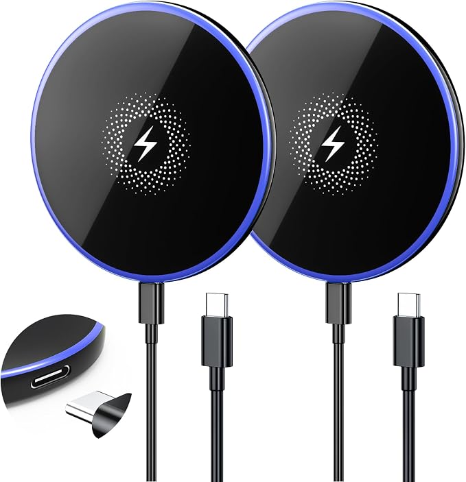 MagSafe Charger 2 Pack 15W Magnetic Wireless Charger Fast Charging Pad with 20W Adapter and 6FT Cables for Samsung Galaxy S26-20 Series/iPhone 17-12 Series/AirPods/Galaxy Buds
