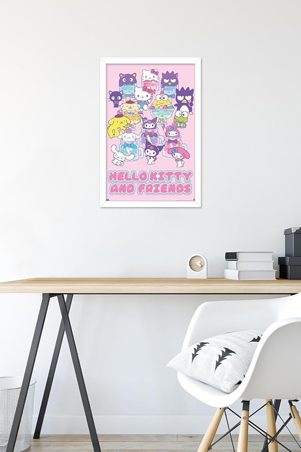 Trends International Hello Kitty and Friends: 24 Summer Fresh - Group Wall Poster, 22.4L x 14.7W, White Framed Version