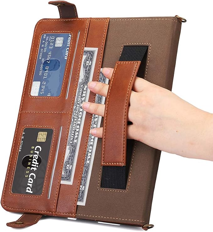 Handbag Case for Samsung Galaxy Tab S10 FE/S9 FE 10.9/S9/S8/S7 11 Techcircle Folio Stand Crossbody Wallet Protective Cover with S Pen Holder &amp Card Slots Hand Strap &amp Shoulder Strap Black