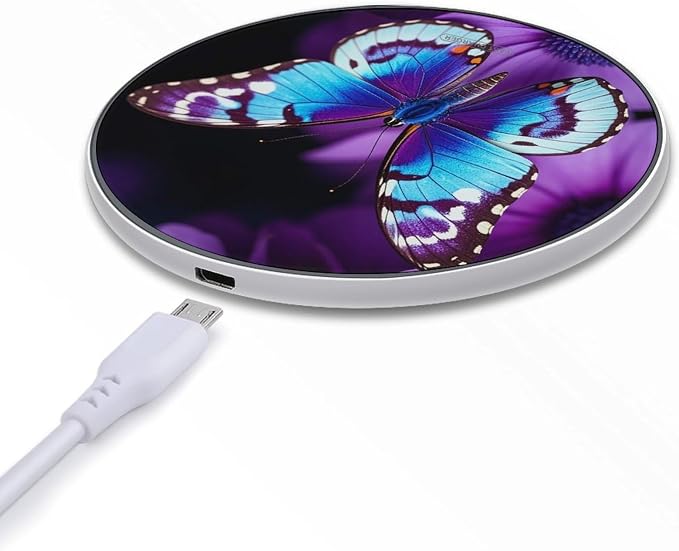 Blue Purple Butterfly Wireless Charger 10W Portable Fast Wireless Charging Pad Compatible with Phone Slim Charging Station Lightweight Charger Mat Charging Block for Travel Home Office