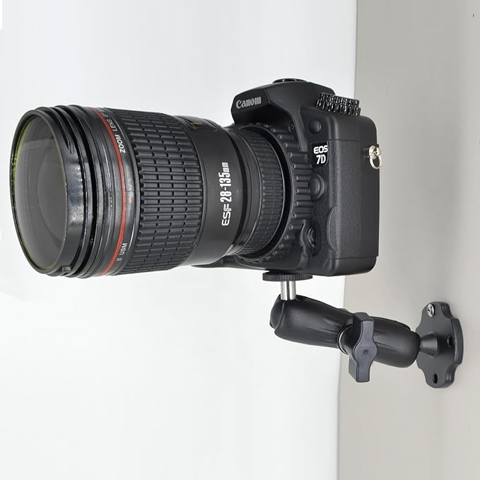 VAUBORTTI Heavy-Duty Camera Wall/Desktop Mount with 1/4"-20 Thread, Aluminum Alloy Arm, Dual Ball Heads, 1-Inch TPU Ball, Free Rotation,Compatible with DSLR, CCTV, RAM B System