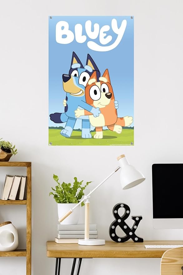 Bluey - Hug Wall Poster with Push Pins, 22.37" x 34.00", Poster & Push Pin Bundle
