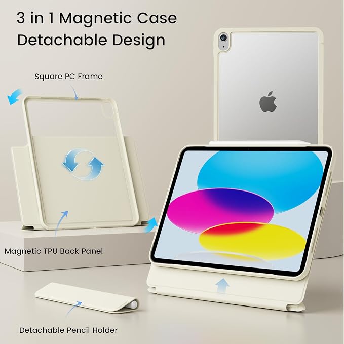 Case for iPad A16 11th/10th Generation 11/10.9 inch Black | Magnetic Attachment Slim Soft TPU Protective Case Multi Angles Hidden Pencil Holder Shockproof Frame Auto Wake/Sleep