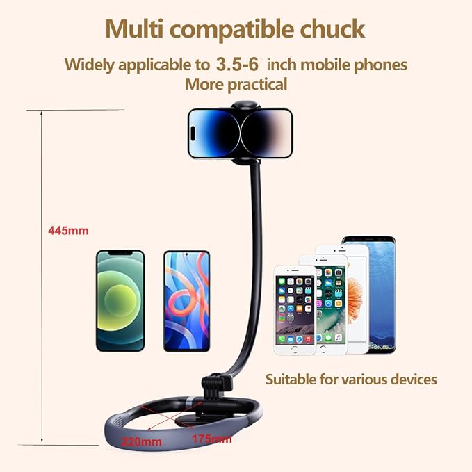 Neck Phone HolderFlexible Gooseneck Hand Free Cell Phone Stand | 360° Rotation Adjustable Phone Holder for Bed Universal Multi-Functional Phone Stand for 4.7''-6.7'' Phone