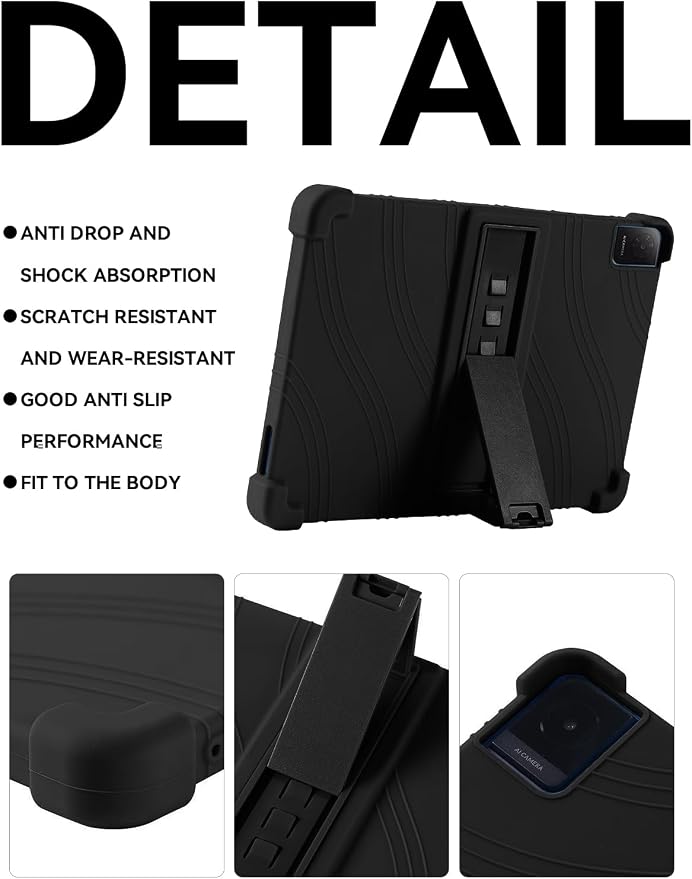 Case for TCL Tab 10L Gen 4 (Model 8483A) 10.1 Inch Tablet Soft Silicone Heavy Duty Shockproof Protective Cover with Adjustable Kickstand (Black)