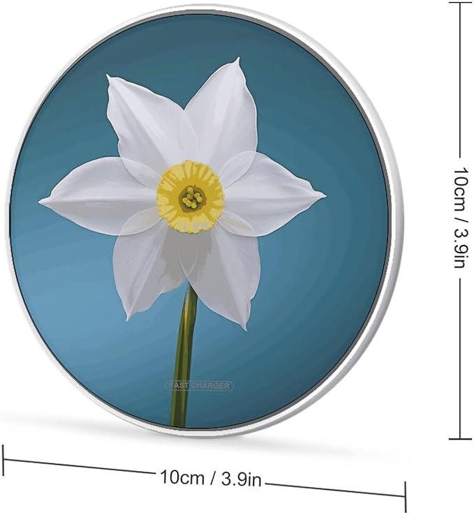 White Daffodil Wireless Charger 10W Fast Charging Pad Anti-Slip Qi Certified Wireless Charging Pad Charging Station Portable Phone Charger for All Wireless Charging Smartphone