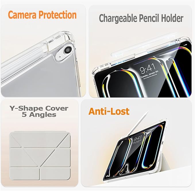 Slim Case for iPad Air 11 M4/M3/M2 &amp 10.9 5th/4th Gen Aqua Blue | Pencil Holder Multi-Angle Y Fold Stand Clear Acrylic Cute Cover Auto Wake-Sleep 2026/2025/2024/2022/2020