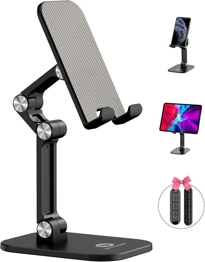 OCYCLONE Phone Stand Adjustable Height and Angle Foldable Cell Phone Stand Holder for Desk Taller iPhone Stand Compatible with 4.7-13 Smartphones iPad Tablet Beige