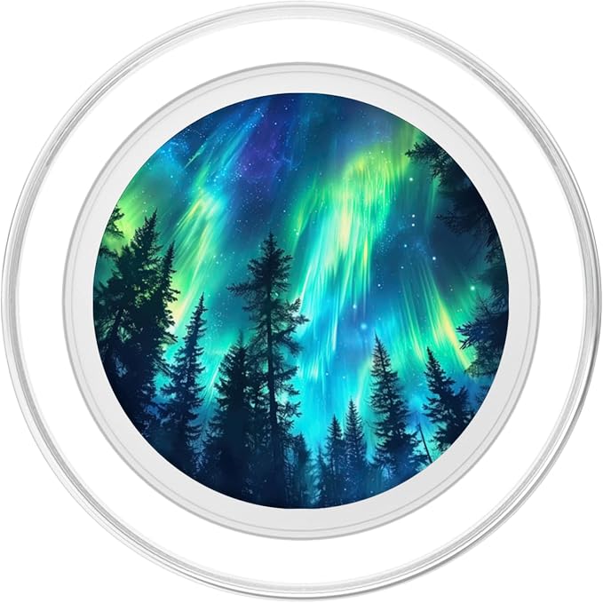 Aurora Northern Lights Pine Tree Teal Mountain Forest Nature PopSockets MagSafe PopGrip for iPhone