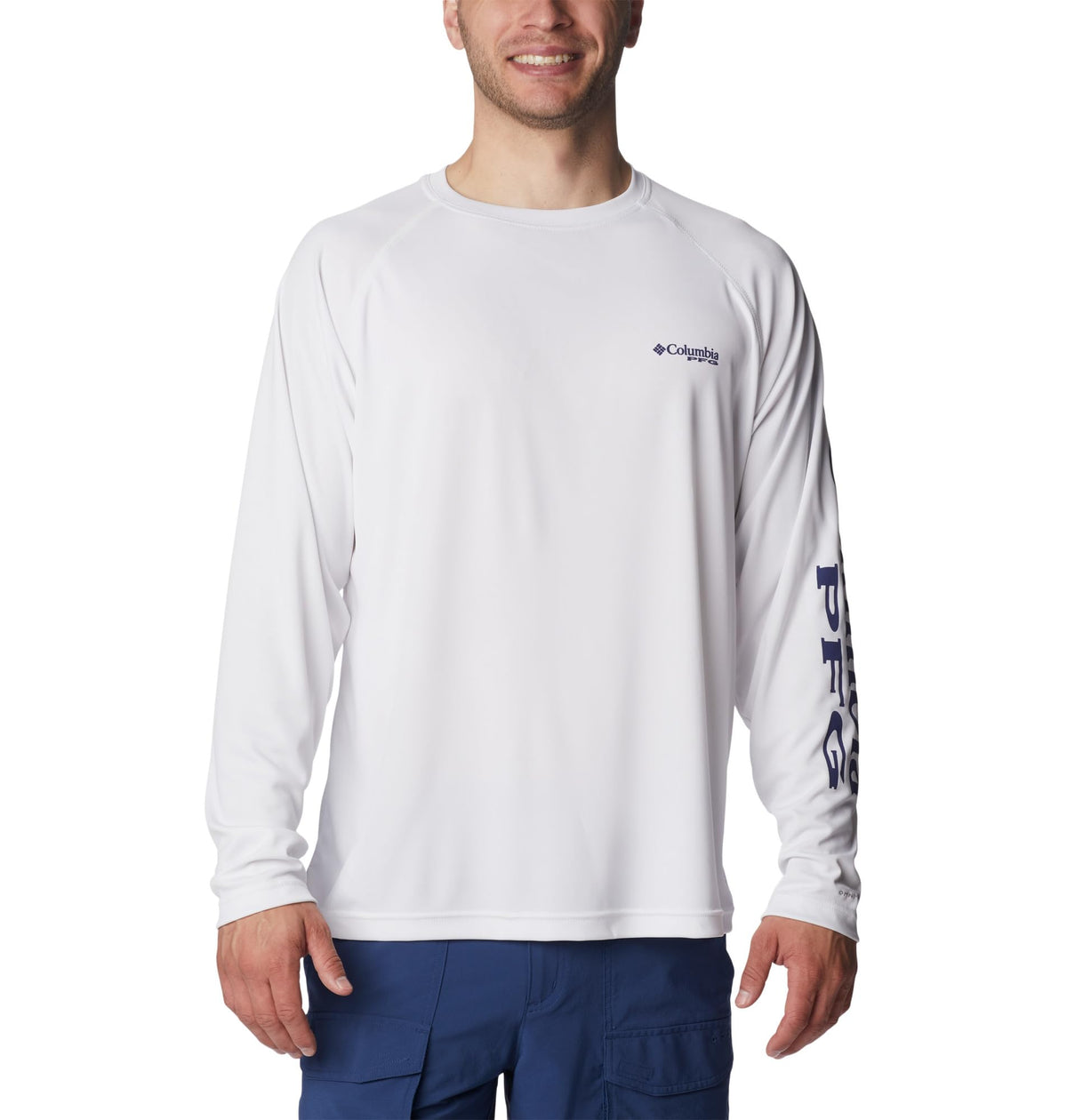 Columbia Men's PFG Terminal Tackle Long Sleeve Fishing Shirt, White/Nightshade Logo, 5X Tall