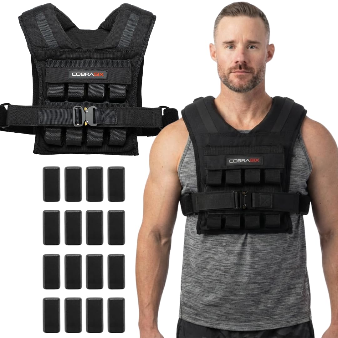 CobraSix 44lb Weighted Vest for Men | Adjustable Strength Training Weight Vest with Removable Iron Weights | Heavy-Duty Weighted Vest for Running, Rucking, Walking, CrossFit & Calisthenics
