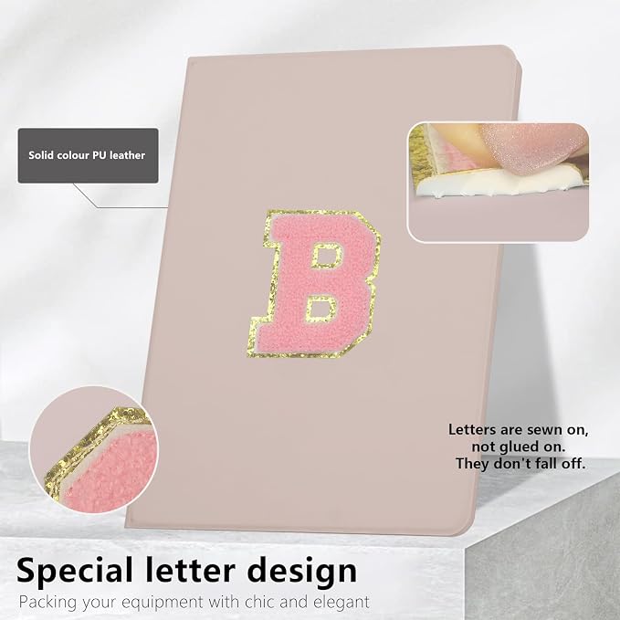 for iPad 9th Generation 10.2 Inch 2021/2020/2019 Case Initial Chenille Letter Suture Personalized for iPad 9th/8th/7th Generation Case with Auto Sleep/Wake Pencil Holder (Black A)