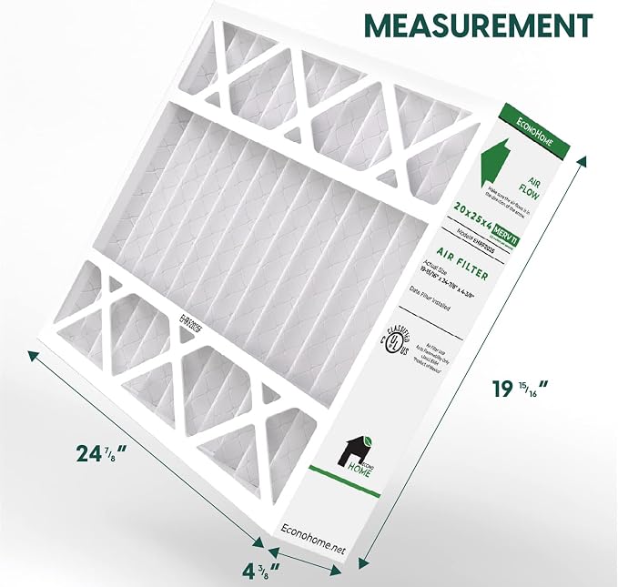 EconoHome 20x25x4 AC Furnace Pleated Air Filter MERV 11 Replacement, 1 Pack