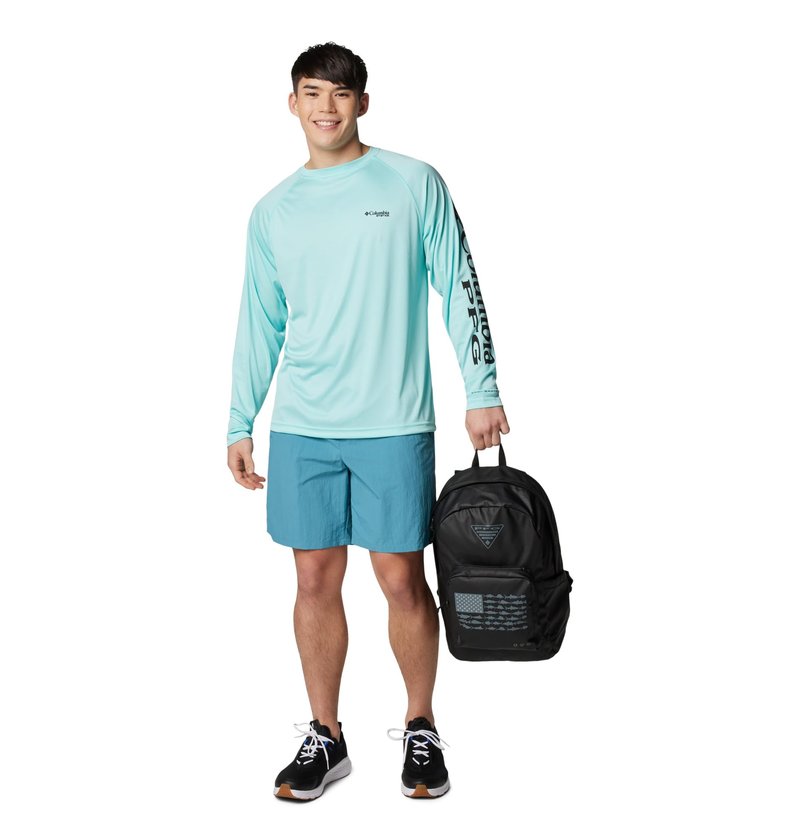 Columbia Men's PFG Terminal Tackle Long Sleeve Fishing Shirt, Gulf Stream/Black Logo, X-Small