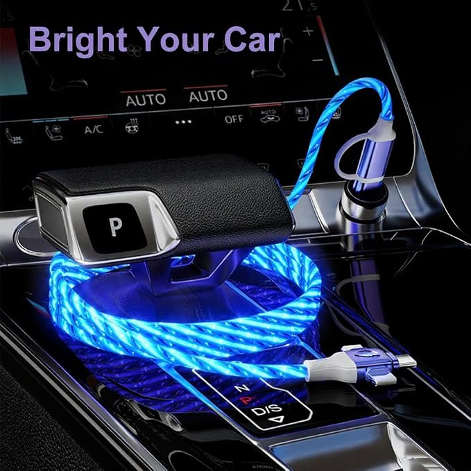 IHAO Multi Ports Charger Cable 3 Combinations in One Cable USB A to USB C/Micro USB PD Fast Charging Cord Lighted Up LED Flowing Compatible with Almost All Kinds of Electric Device-39Inches Blue