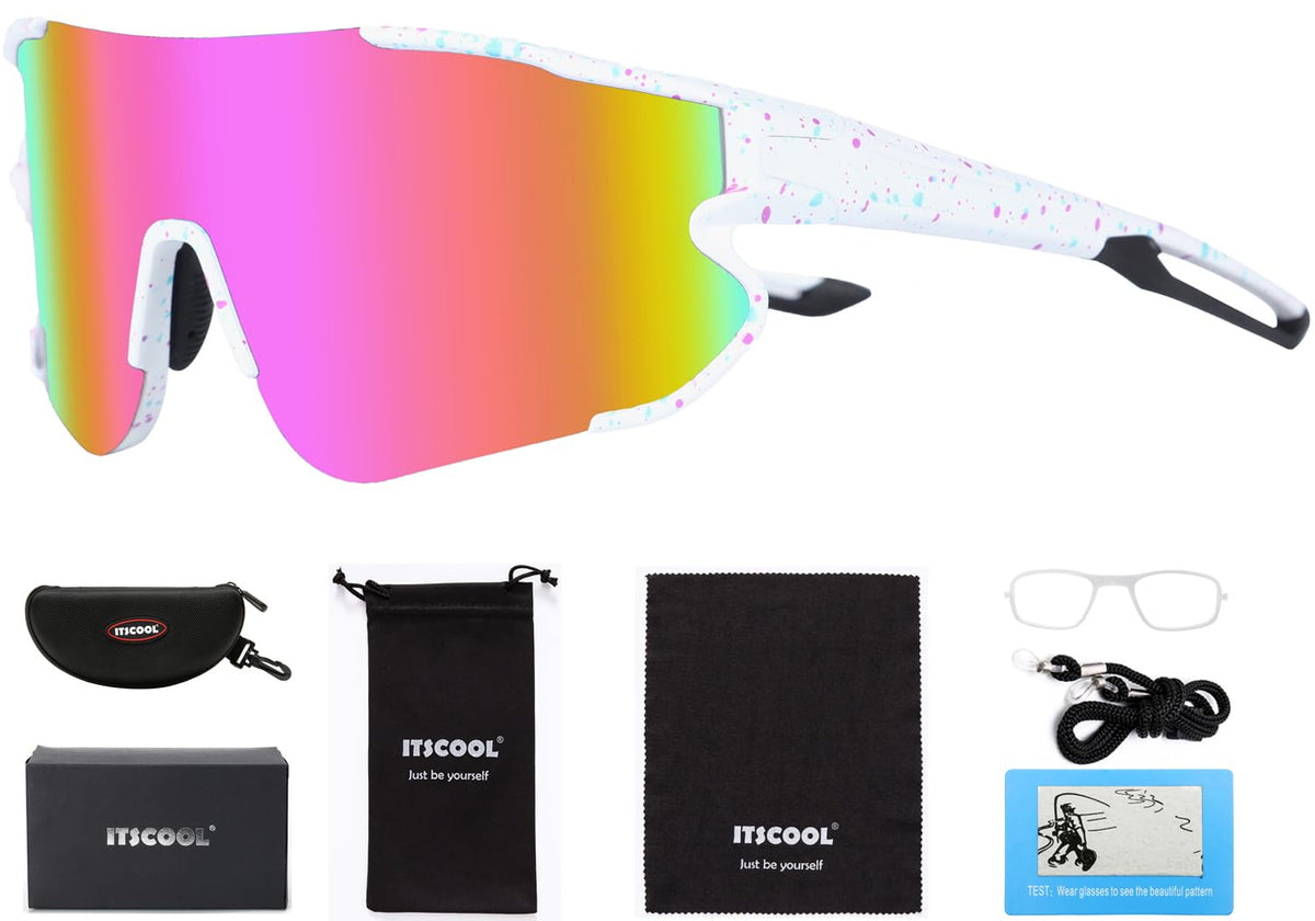 ITSCOOL Polarized Sports Sunglasses for Men Women Lightweight Softball Baseball Running Cycling Glasses UV Protection White Pink