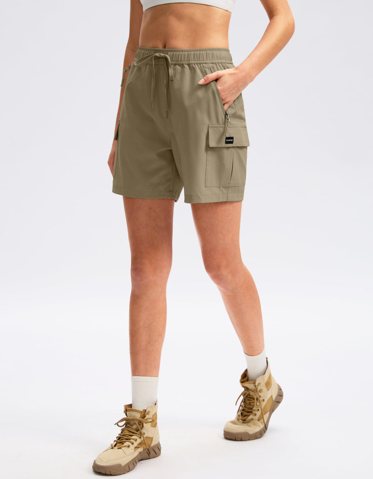 SANTINY Women's 5''/ 7''/9'' Hiking Cargo Shorts Quick Dry Lightweight Summer Shorts for Women Athletic Golf Zipper Pockets(Dusty Khaki_M)