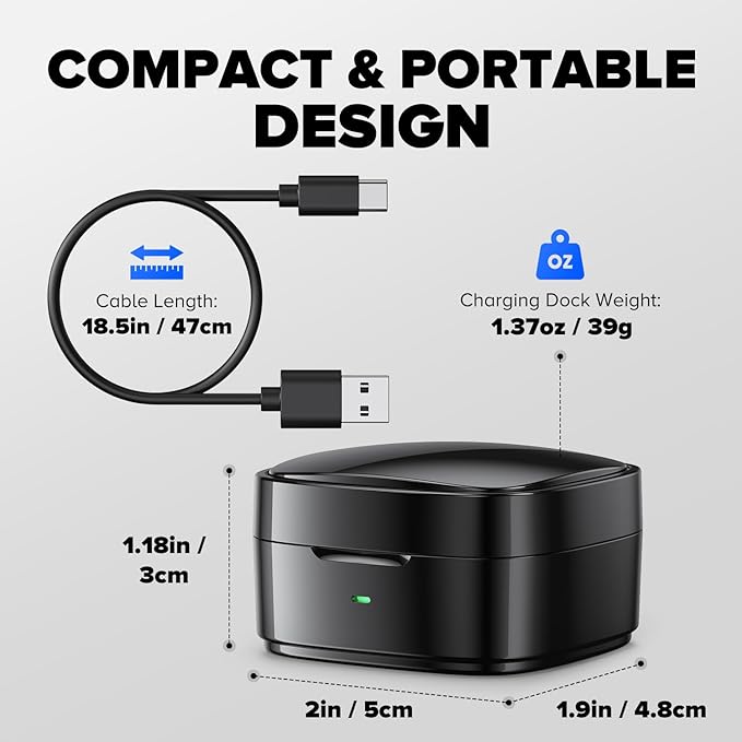 Wireless Charging Case Compatible with Oura Ring Gen 4 Charger, 600mAh Portable Travel Ring Charger Fast Charging Dock with USB-C Cable (Size 9-Black)