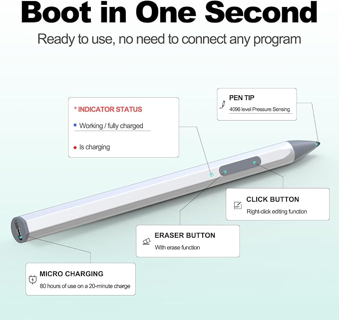 ASUS Stylus Pen for Transformer/Vivobook Flip/Notebook Touchscreen Laptop/Tablet - Rechargeable 4096 Pressure Sensitivity Microsoft MPP Protocol Black