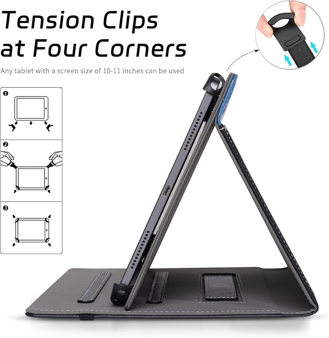 ZenRich Android Tablet Case for 10.1 inchUniversal Tablet Case Cover | Touchscreen Tablet 10-11 with Multiple Viewing Angles/Hand Strap/Pen Holder/Adjustable Fixing Silicon BandBlue
