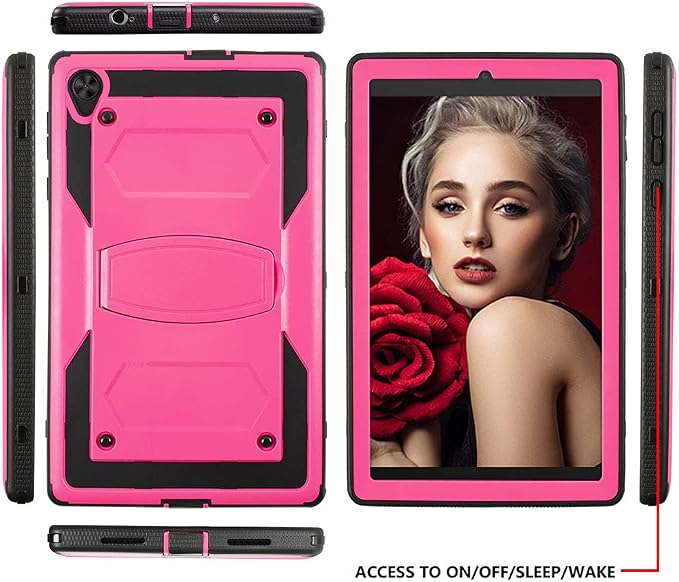 Mignova for Alcatel Joy Tab 2 8 inch 2020 Case Model 9032Z Come with HD Tempered Glass Screen Protector for TCL Tab Model 9048S Tablet Case Built in Stand Shockproof Hard Back Shell Case (Pink+1 Pcs)