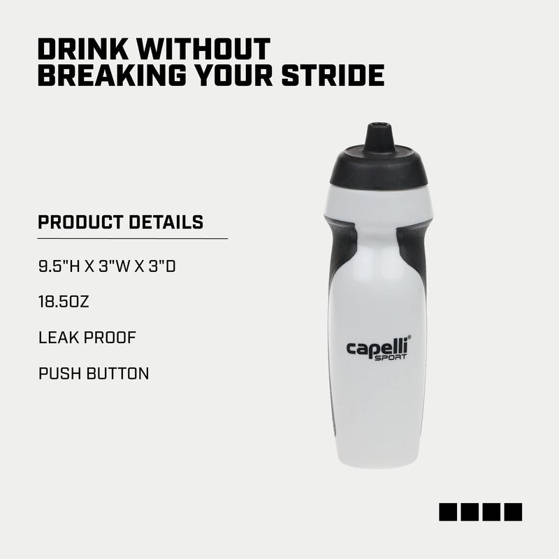 Capelli Sport Sports Water Bottle, Plastic Squeeze Water Bottle with Easy Open Nozzle and Grip Panels, White