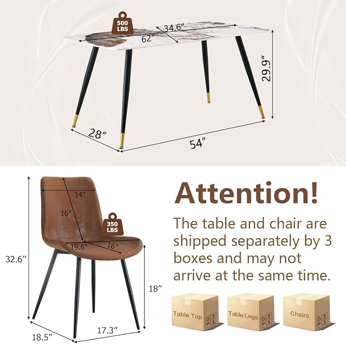 7 Piece Dining Table Set, 62'' Sintered Stone Dinner Table Set for 6, 6 Chair Dining Table Set, Easy to Assemble