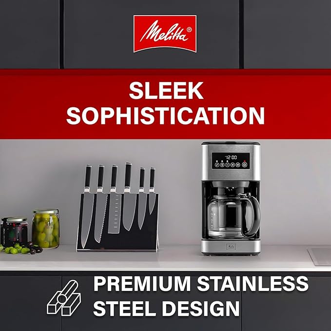 Melitta Aroma Tocco Plus Glass 12-Cup Drip Coffee Maker, Black & Stainless