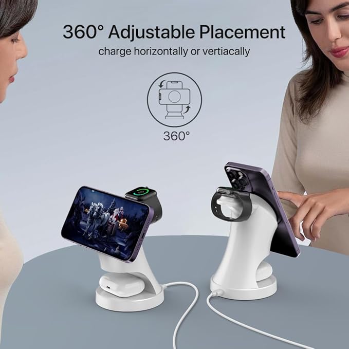 3 in 1 Wireless Charging Station for Apple Devices,Magsafe Charger Stand for IPhone16 15 14 13 12 Pro/Max/Plus/Mini Wireless Charger Station for AirPods 2/3/Pro iWatch Ultra/8/7/SE/6/5/4/3/2 (White)